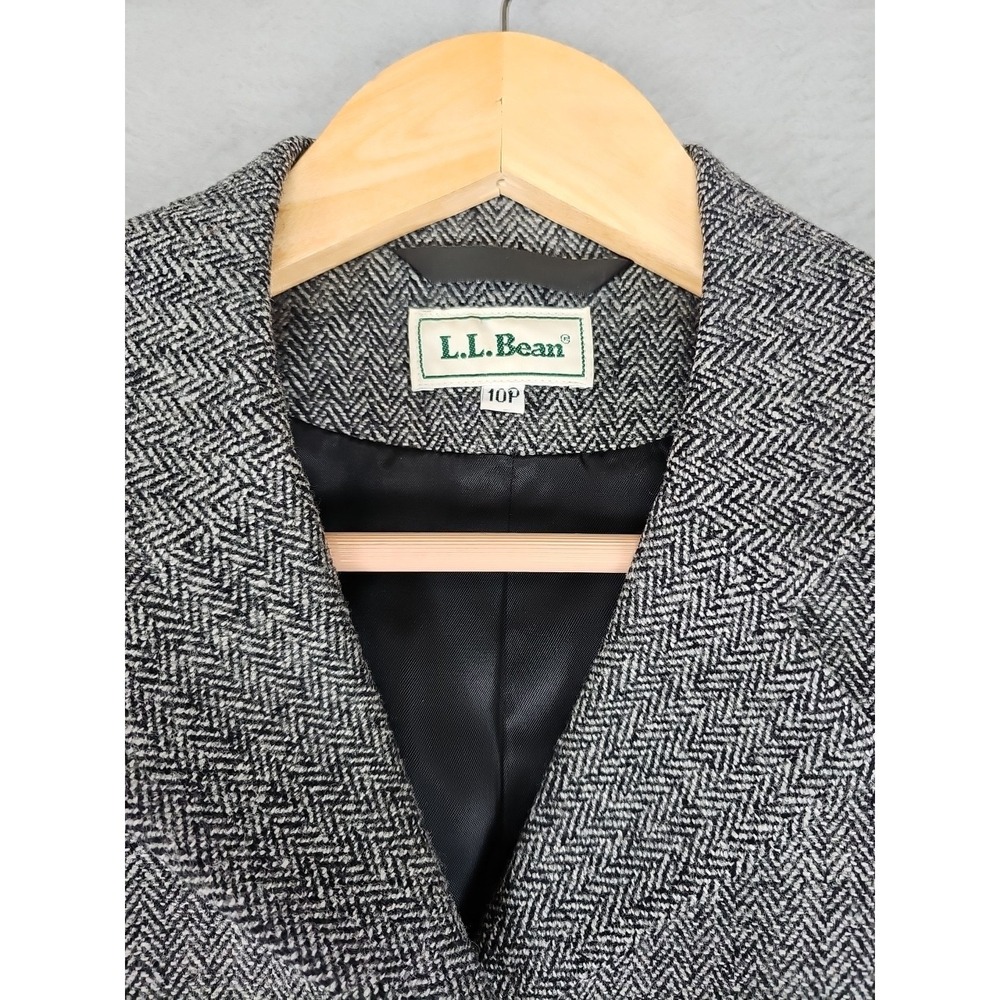 VTG L.L. Bean Blazer Peacoat Womens 10P Gray Herringbone Wool Blend Academia USA - Picture 2 of 10